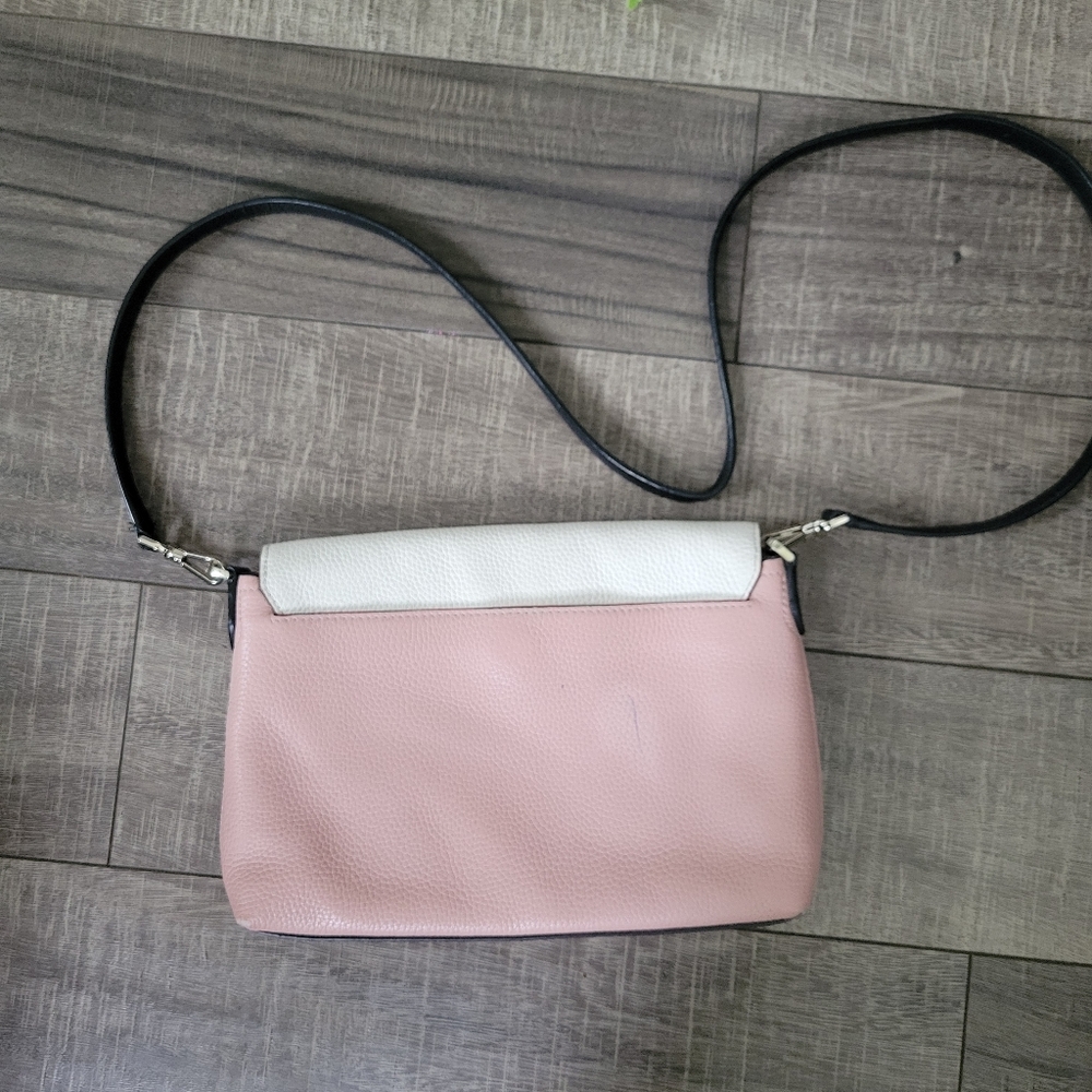 Kate Spade Polly Large Convertible Crossbody  Pink Cream Black Pebbled Leather - Picture 4 of 13